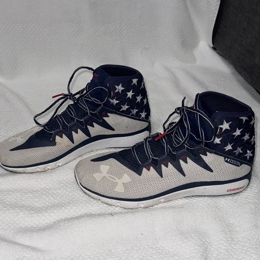 Under Armour Project Rock Delta Charged Navy and White Star Sneakers - Picture 4 of 8